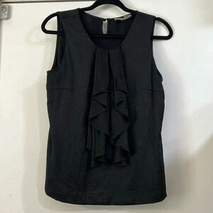 JIGSAW Black Silk Blouse Tiered Ruffle Sleeveless 6 Textured Tank Top Dressy